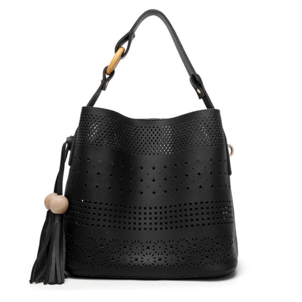Black, Gray Leather Boho Style Purse Handbags